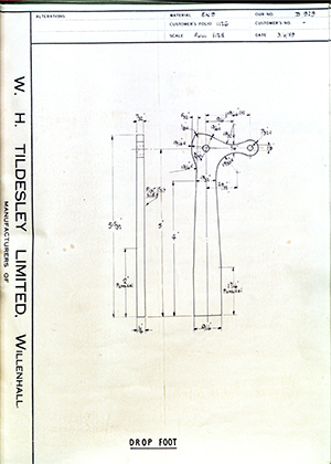 George Wright & Sons  Drop Foot WH Tildesley Forging Technical Drawing