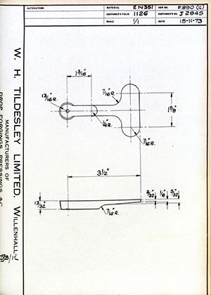 George Wright & Sons J2845  WH Tildesley Forging Technical Drawing