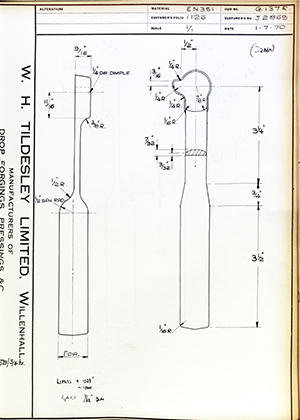 George Wright & Sons J2869  WH Tildesley Forging Technical Drawing