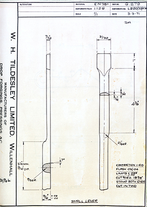 George Wright & Sons L220/33/57A Small Lever WH Tildesley Forging Technical Drawing