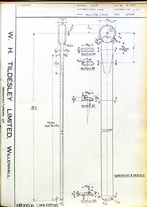 George Wright & Sons LS11 Artificial Limb Fitting WH Tildesley Forging Technical Drawing