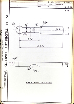 George Wright & Sons  Large Ring Lock Joint WH Tildesley Forging Technical Drawing