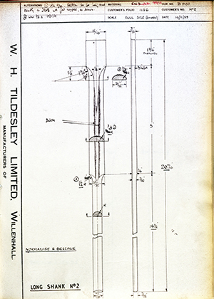 George Wright & Sons No2 Long Shank No2 WH Tildesley Forging Technical Drawing