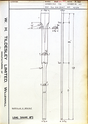 George Wright & Sons No3 Long Shank No3 WH Tildesley Forging Technical Drawing