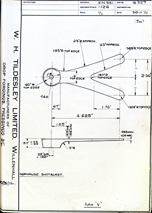 George Wright & Sons  Plain V WH Tildesley Forging Technical Drawing