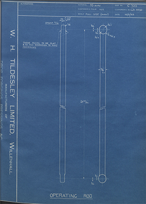 Girling Limited GB3370 Operating Rod WH Tildesley Forging Technical Drawing