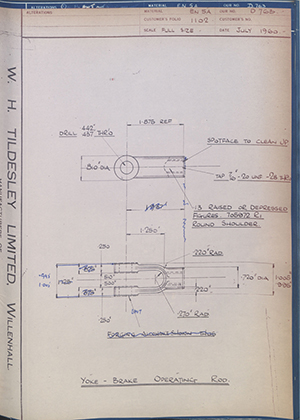 Girling Limited  Yoke - Brake Operating Rod WH Tildesley Forging Technical Drawing