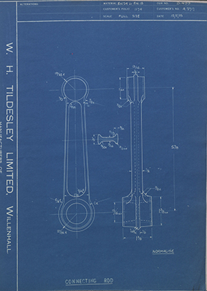 Gravely Overseas LTD (Gravley Tractors LTD) A2717 Connecting Rod WH Tildesley Forging Technical Drawing