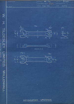 H Baggot & Company LTD  Combination Spanner WH Tildesley Forging Technical Drawing