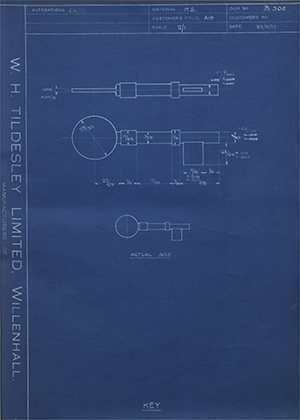 H Harrison & Sons  Key WH Tildesley Forging Technical Drawing