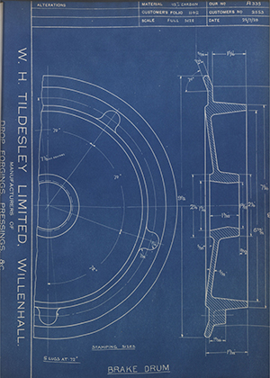 H.C Webb & Co LTD 2553 Brake Drum WH Tildesley Forging Technical Drawing