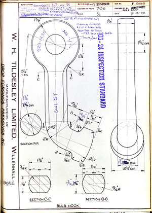 H.M Admiralty 002515055 Bulb Hook WH Tildesley Forging Technical Drawing