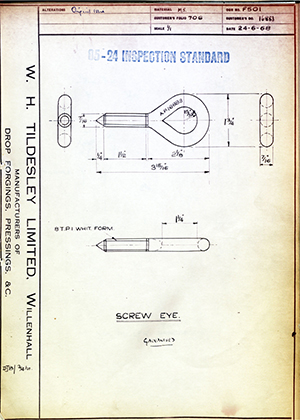 H.M Admiralty 16883 Screw Eye WH Tildesley Forging Technical Drawing