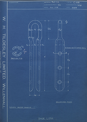 H.M Admiralty 2078 Shoe Link WH Tildesley Forging Technical Drawing