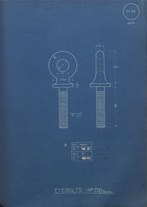 H.M Admiralty 270 Eyebolts No's 270 B,C&G WH Tildesley Forging Technical Drawing