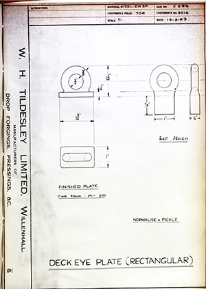 H.M Admiralty 4014 Deck Eye Plate (Rectangular) WH Tildesley Forging Technical Drawing