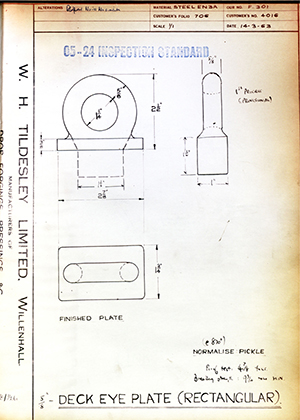 H.M Admiralty 4016 Deck Eye Plate (Rectangular) WH Tildesley Forging Technical Drawing