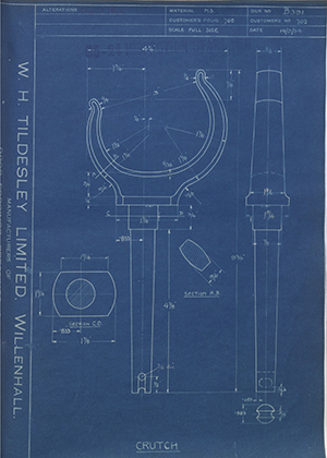 H.M Admiralty 702 Crutch WH Tildesley Forging Technical Drawing