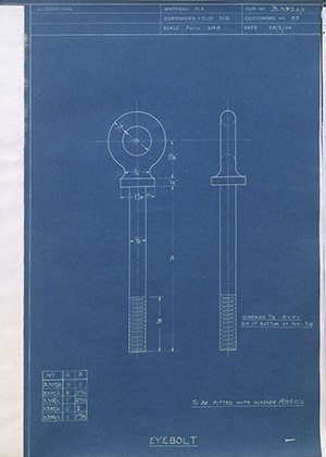 H.M Admiralty 89 Eyebolt WH Tildesley Forging Technical Drawing