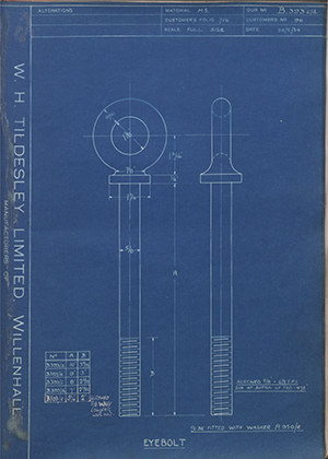 H.M Admiralty 90 Eyebolt WH Tildesley Forging Technical Drawing