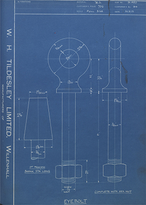 H.M Admiralty 94 Eyebolt WH Tildesley Forging Technical Drawing