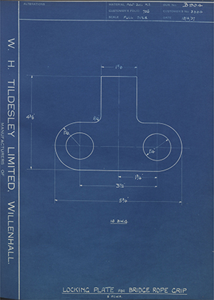 H.M Admiralty BDD4 Locking Plate for Bridge Rope Clip (S.F.S.W.R) WH Tildesley Forging Technical Drawing