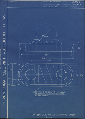 H.M Admiralty BDD4 Top Bridge Piece for Rope Grip (S.F.S.W.R) WH Tildesley Forging Technical Drawing