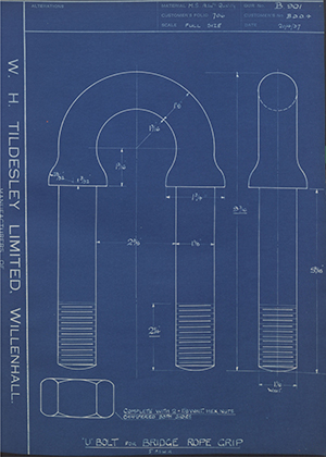 H.M Admiralty BDD4 U Bolt for Bridge Rope Grip (S.F.S.W.R) WH Tildesley Forging Technical Drawing