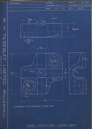 H.M Admiralty DTM/BD/24/28 Cross Connector - Upper Body WH Tildesley Forging Technical Drawing