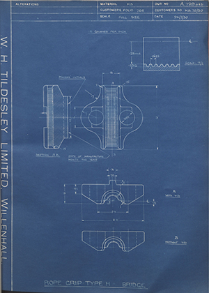 H.M Admiralty MS 70/20 Rope Grip Type H - Bridge WH Tildesley Forging Technical Drawing