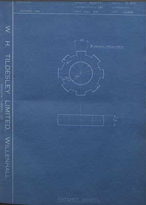 H.M Admiralty  Ratchet Wheel WH Tildesley Forging Technical Drawing