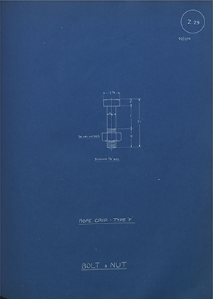 H.M Admiralty Rope Grip - Type 'F' Bolt & Nut WH Tildesley Forging Technical Drawing