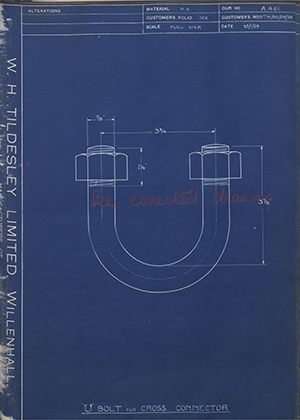 H.M Admiralty TM/BD/24/28 U Bolt for Cross Connector WH Tildesley Forging Technical Drawing