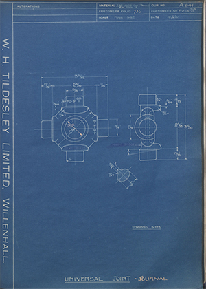 Hardy Spicer F2-5-11-GB Universal Joint - Journal WH Tildesley Forging Technical Drawing