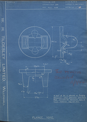 Hardy Spicer FK1-2-GB11 Flange Yoke WH Tildesley Forging Technical Drawing