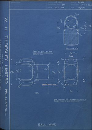 Hardy Spicer FK1-4-GB3 Ball Yoke WH Tildesley Forging Technical Drawing