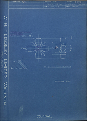 Hardy Spicer FK1-5-GB13 Journal WH Tildesley Forging Technical Drawing