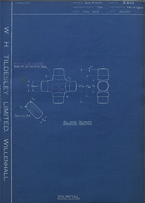 Hardy Spicer FK1-5-GB33 Journal WH Tildesley Forging Technical Drawing