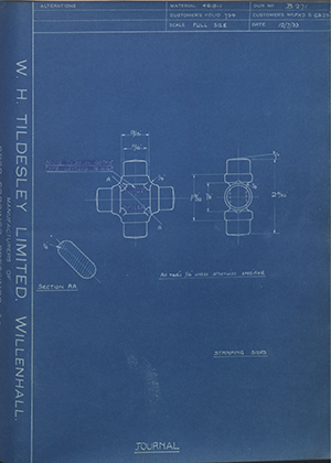 Hardy Spicer FK2-5-GB23 Journal WH Tildesley Forging Technical Drawing