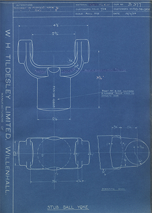 Hardy Spicer FK3-26-GB29 Stub Ball Yoke WH Tildesley Forging Technical Drawing