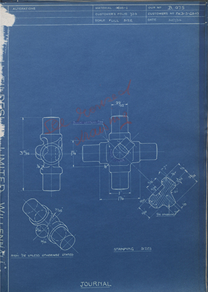 Hardy Spicer FK3-5-GB43 Journal WH Tildesley Forging Technical Drawing