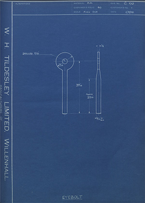 Harris H. B Eyebolt WH Tildesley Forging Technical Drawing