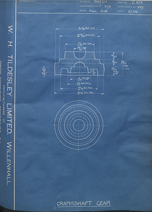 Henry Meadows 2371 Crankshaft Gear WH Tildesley Forging Technical Drawing