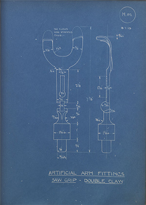 Henry Moseley & Son Ltd Artificial Arm Fittings Saw Grip - Double Claw WH Tildesley Forging Technical Drawing