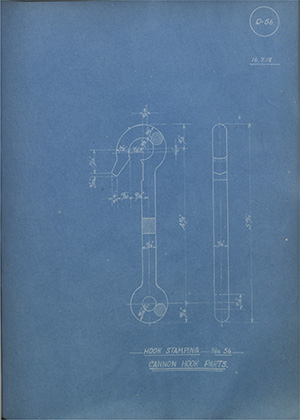 Hook Stamping - No56 - Cannon Hook Parts WH Tildesley Forging Technical Drawing