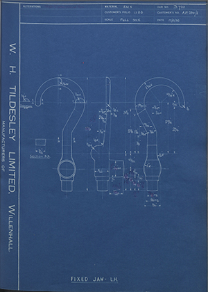 Hugh Steeper LTD AP230/2 Fixed Jaw - LH WH Tildesley Forging Technical Drawing