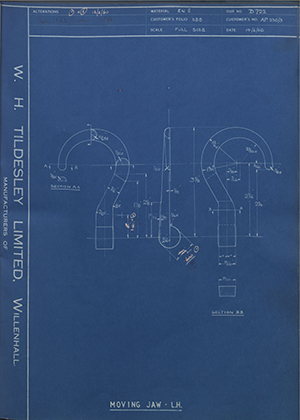 Hugh Steeper LTD AP230/3 Moving Jaw - LH WH Tildesley Forging Technical Drawing