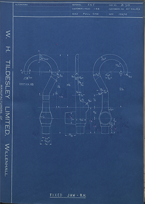 Hugh Steeper LTD AP230A/2 Fixed Jaw - RH WH Tildesley Forging Technical Drawing