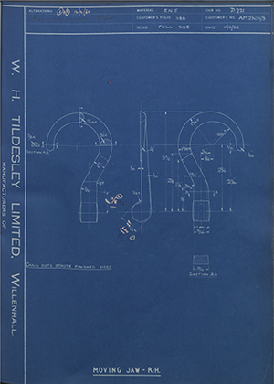 Hugh Steeper LTD AP230A/3 Moving Jaw - RH WH Tildesley Forging Technical Drawing