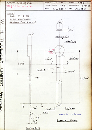 Hugh Steeper LTD C2433 Female Joint WH Tildesley Forging Technical Drawing